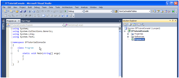 2) Now, right click on 'EFTutorialProject' and goto Add -> New Item and select ADO.NET Entity Data Model from popup and click 'Add'.